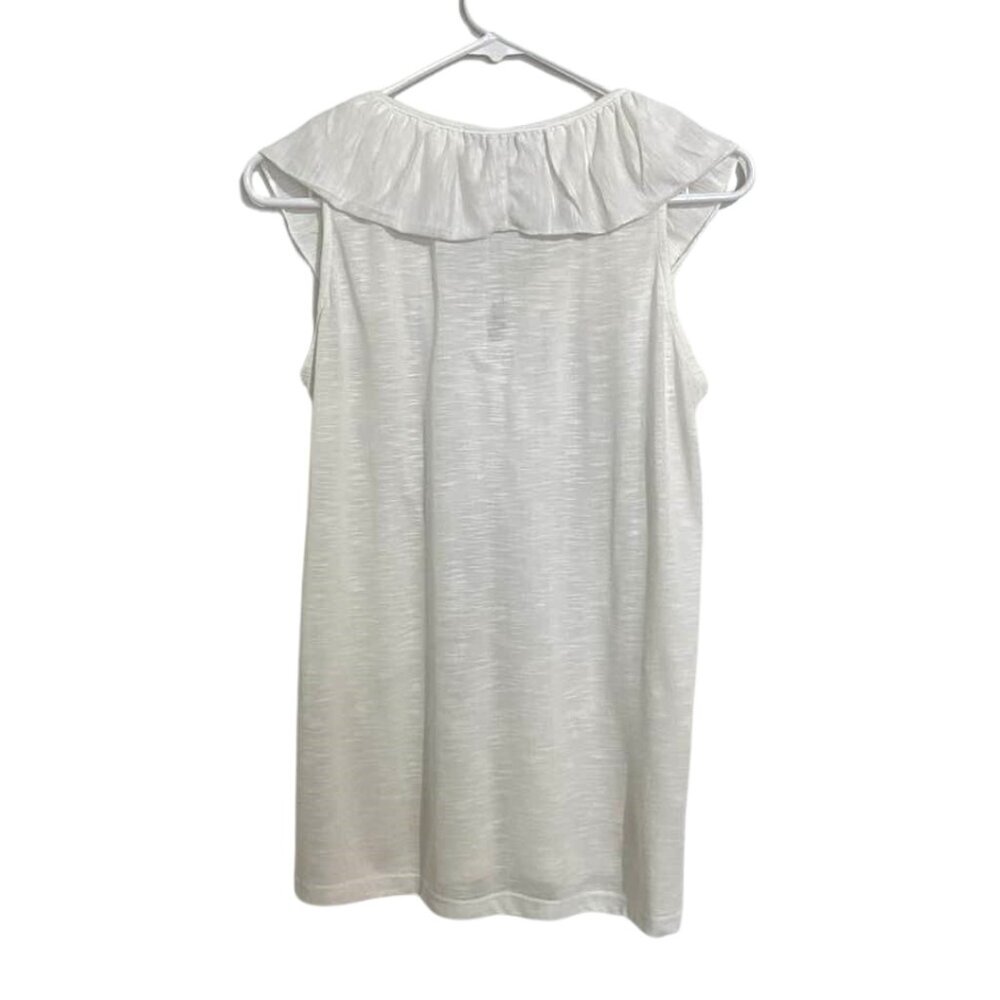 French Laundry White Ruffle V-Neck Sleeveless Top – Lightweight & Chic - Picture 4 of 10